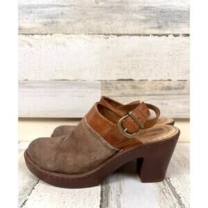 Born Womens 9 Brown Leather Suede Vidar Slingback Clog Mule Heeled Shoes